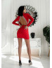 Jersey Cutout Back Mini Party Dress With Rhinestone Fringe Trim